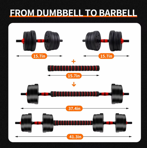 5-44lbs Adjustable Dumbbell to Barbell Set, Anti-Slip Grip, Versatile Home Gym Fitness Strength Training Barbell Weight Plates