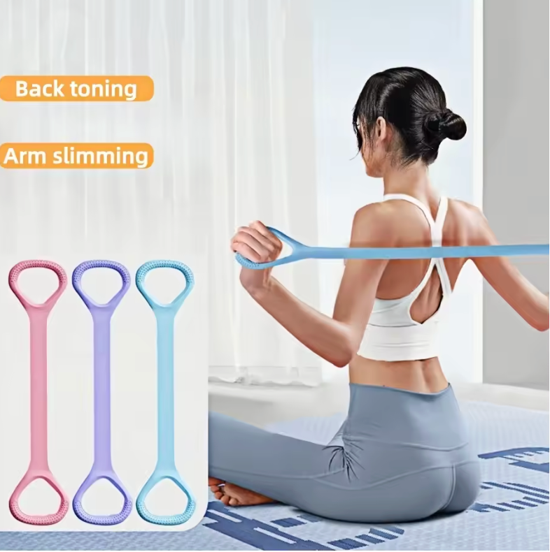 8-Shape Elastic Yoga Stretch Band, Figure 8 Fitness Resistance Band Shoulder Back Arm Exercise Rope Training Equipment for Women (Purple)